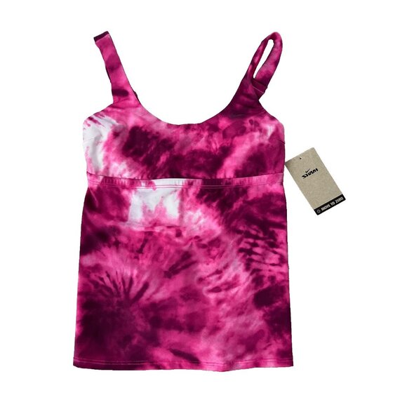Nike NESSC329 Tie Dye Scoop Neck Swim Tankini Top Pink ( XS ) - Picture 2 of 4